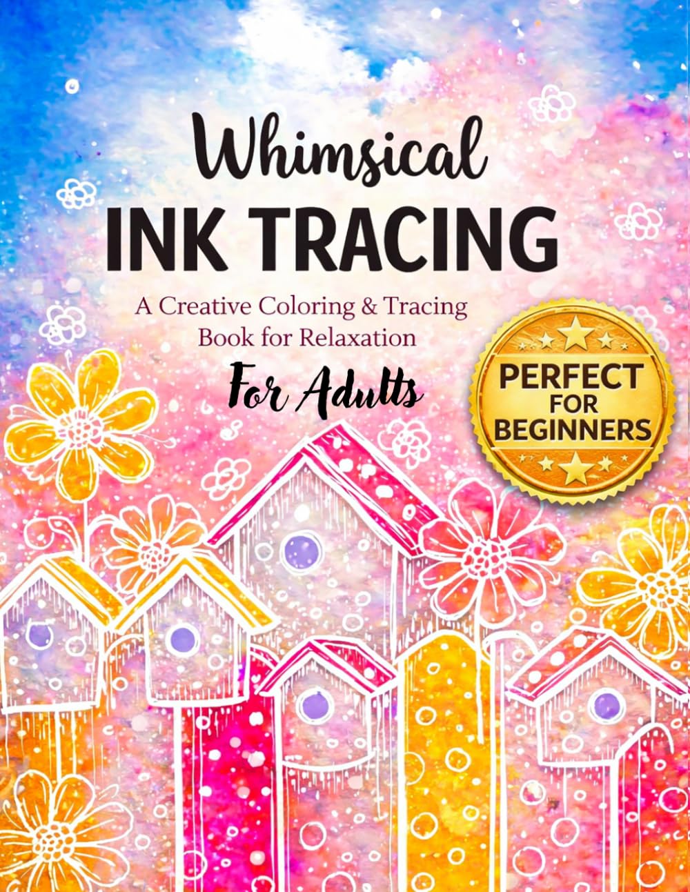 Whimsical Ink Tracing Book for Adults: Trace the White Lines Slowly and Watch Beautiful Art Reveal | A mindfulness Stress Relief Reverse Coloring book (INK TRACING reverse coloring books)