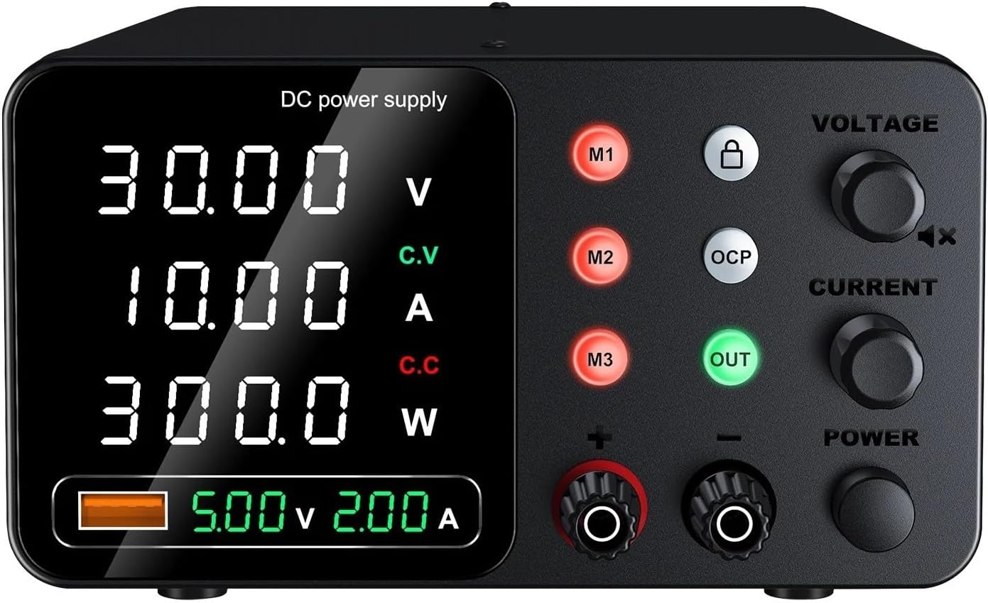 30V 10A Power Supply with Triple Storage 5V 2A USB-A Interface Fast Charging(Black 30V 10A)