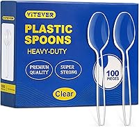 VITEVER 100 Pack Heavy Duty Clear Plastic Spoons - BPA Free, Heat Resistant Disposable Cutlery for Parties, Picnics, Events & Daily Use