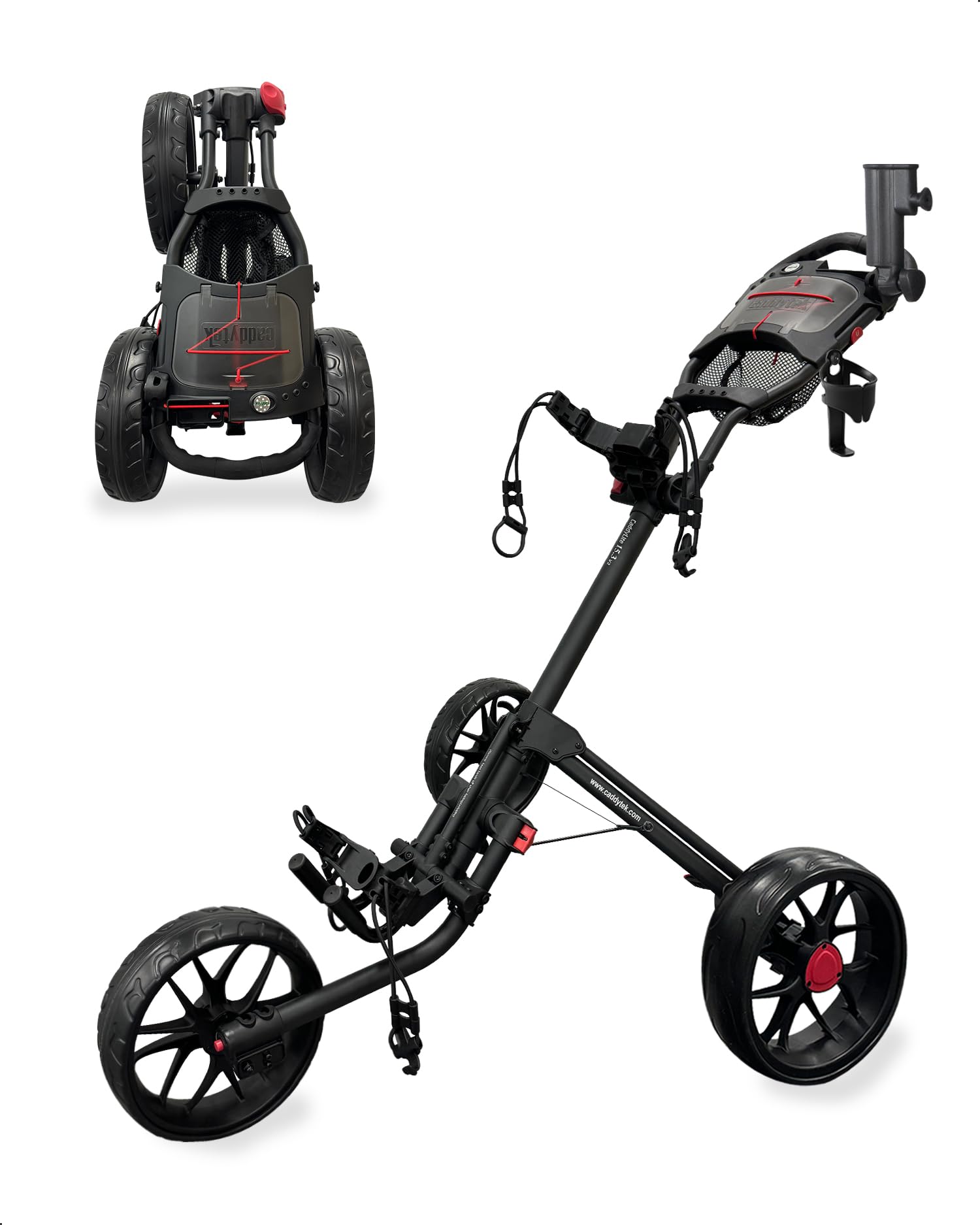 CaddyTek CaddyLite 15.3 V2 3 Wheel Golf Push Cart - Deluxe Quad-Fold Compact Push & Pull Folding Caddy Trolley