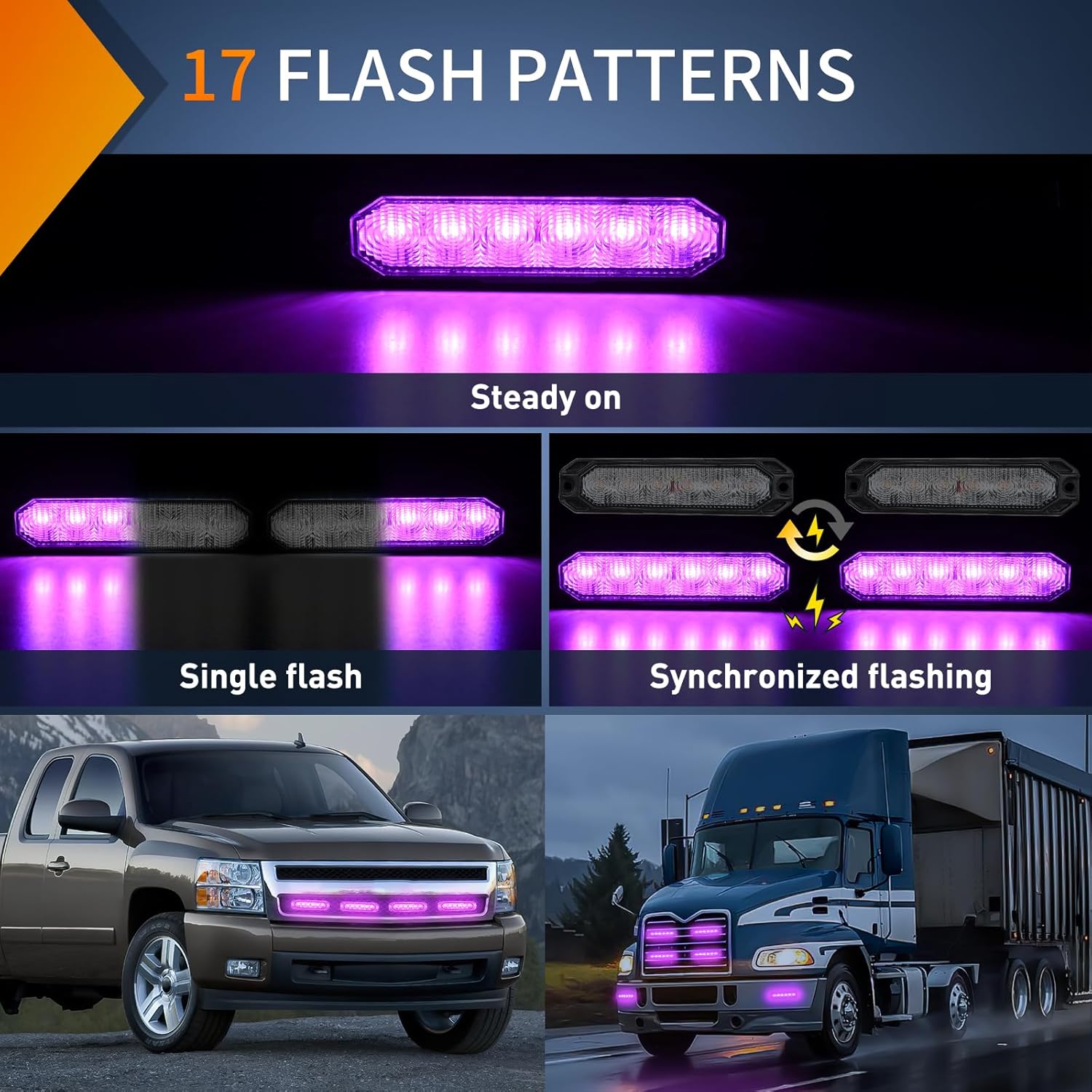 Nilight 6LED Emergency Strobe Lights 4PCS Ultra Slim Surface Mount Hazard Caution Light bar 12-24V Sync Feature Warning Flashing kit for Truck Car Vehicle ATV SUV UTV Purple