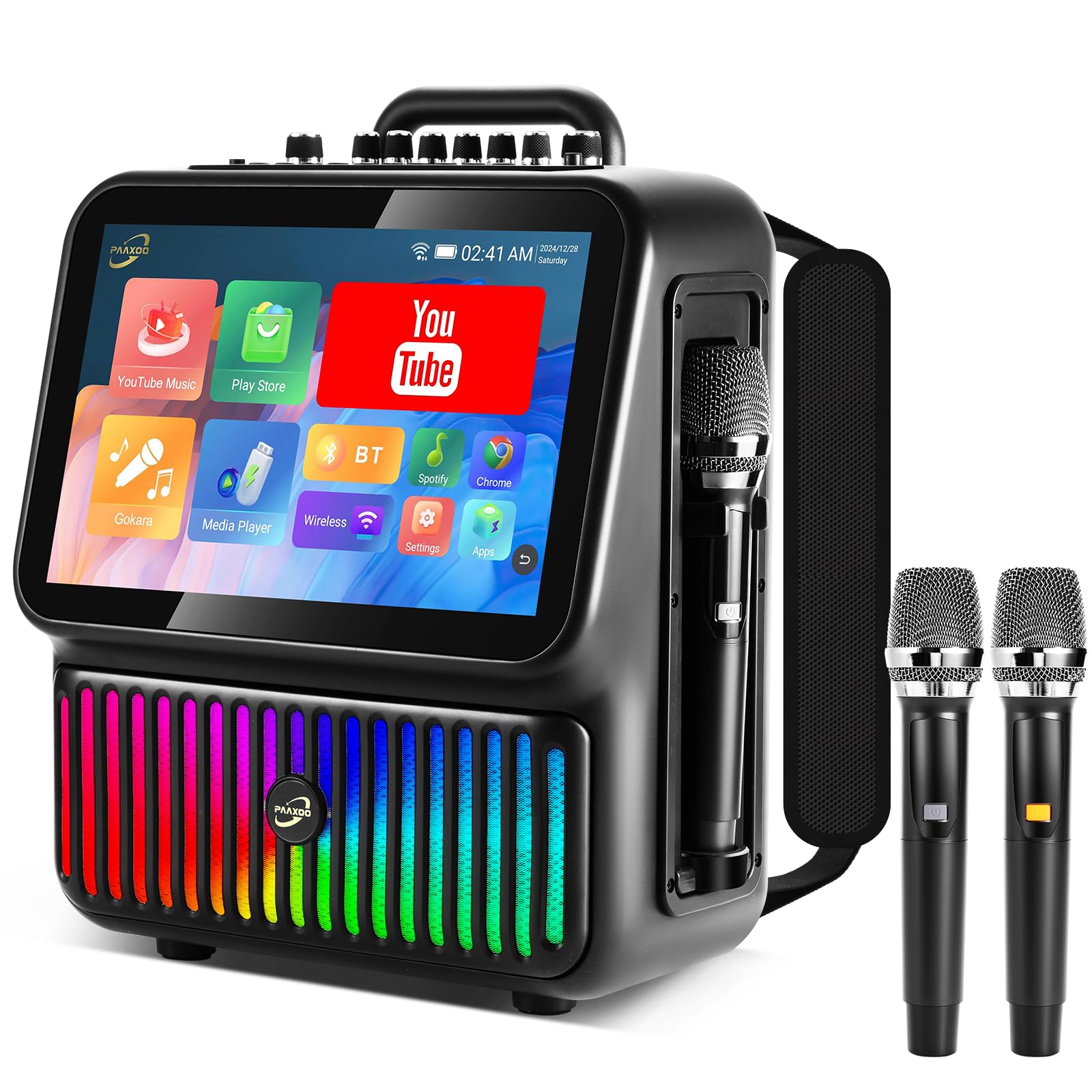 Karaoke Machine，Portable Bluetooth Karaoke Speaker with 2 Wireless Microphones，DJ Lights for Home Party Gathering, Karaoke Microphone Wireless PA System Supports