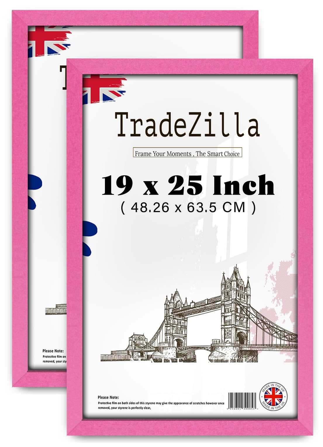 TradeZilla ® pack of 2 (48.26 x 63.5 CM) Frame 482.6 x 635 mm MDF Wood Frames 63.5 x 48.26 cm - 19 x 25 Inch Photo Frames - 1' 7" x 2' 1" Suitable for Decorating [ Pink ]