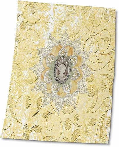 3dRose Image of Cameo in Gold, Yellow Lace Flora Design - Towels (twl-378318-2)