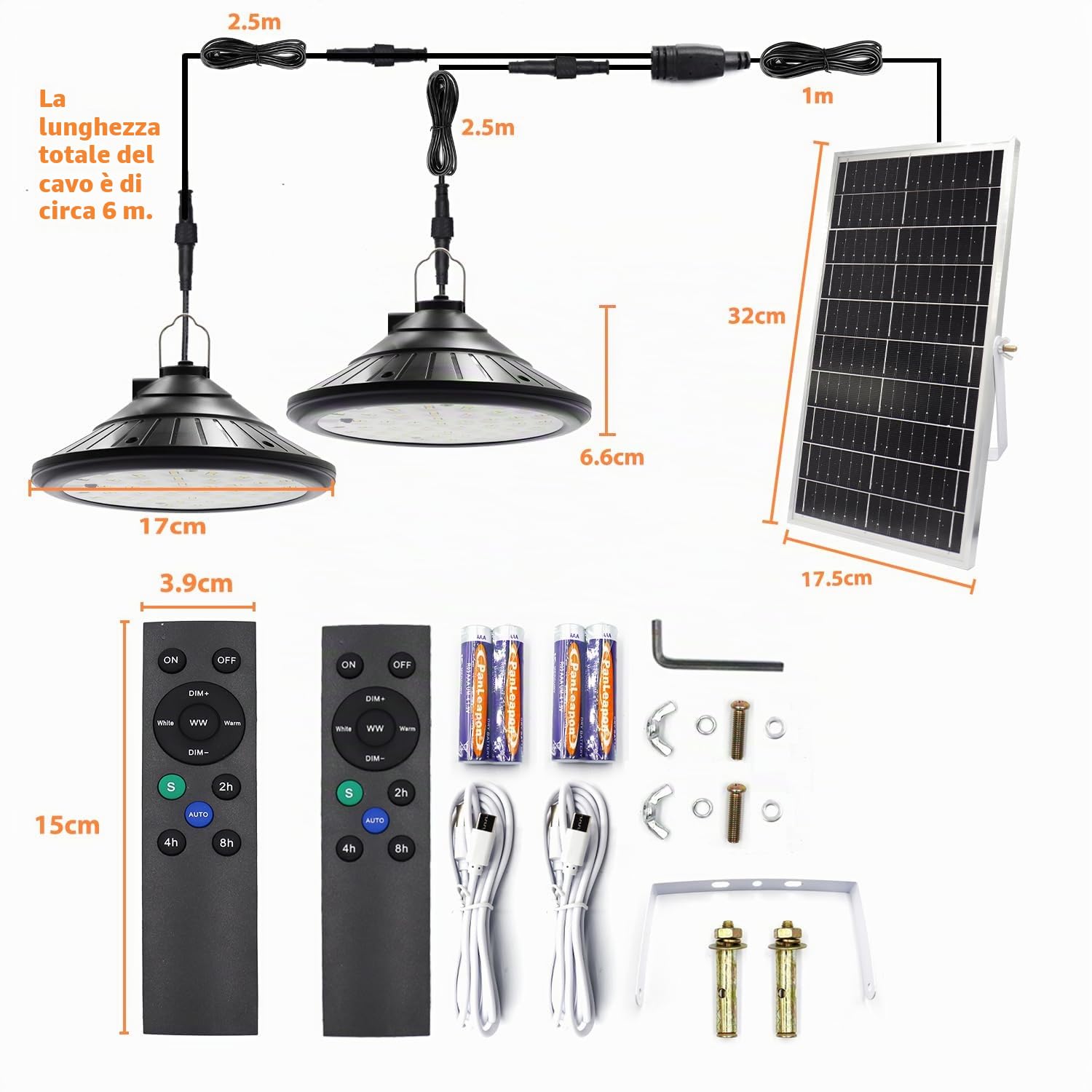 2 Lampada a Sospensione Solari con Telecomando, Luci Solari a Sospensione con Sensore di Movimento, 4 Luminosità, 3200K 4800K 5200K Dimmerabile, IP66 Impermeabile per esterno, Interno, Giardino