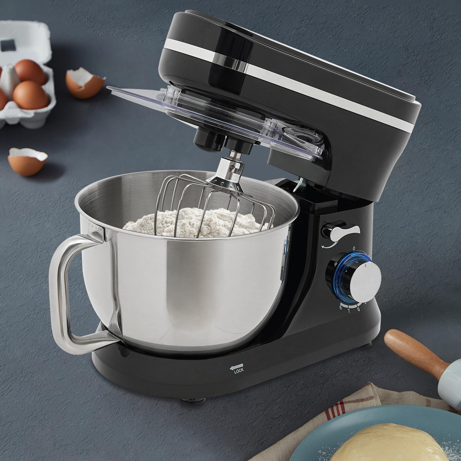 3 in 1 Küchenmaschine, 1000W Multifunktionale Knetmaschine, 8+1 Stufige Gescheindigkeit Mixer, 4.5L Edelstahlschüssel, Universal Küchenmaschine mit Rührhaken, Knethaken, Schlagbesen