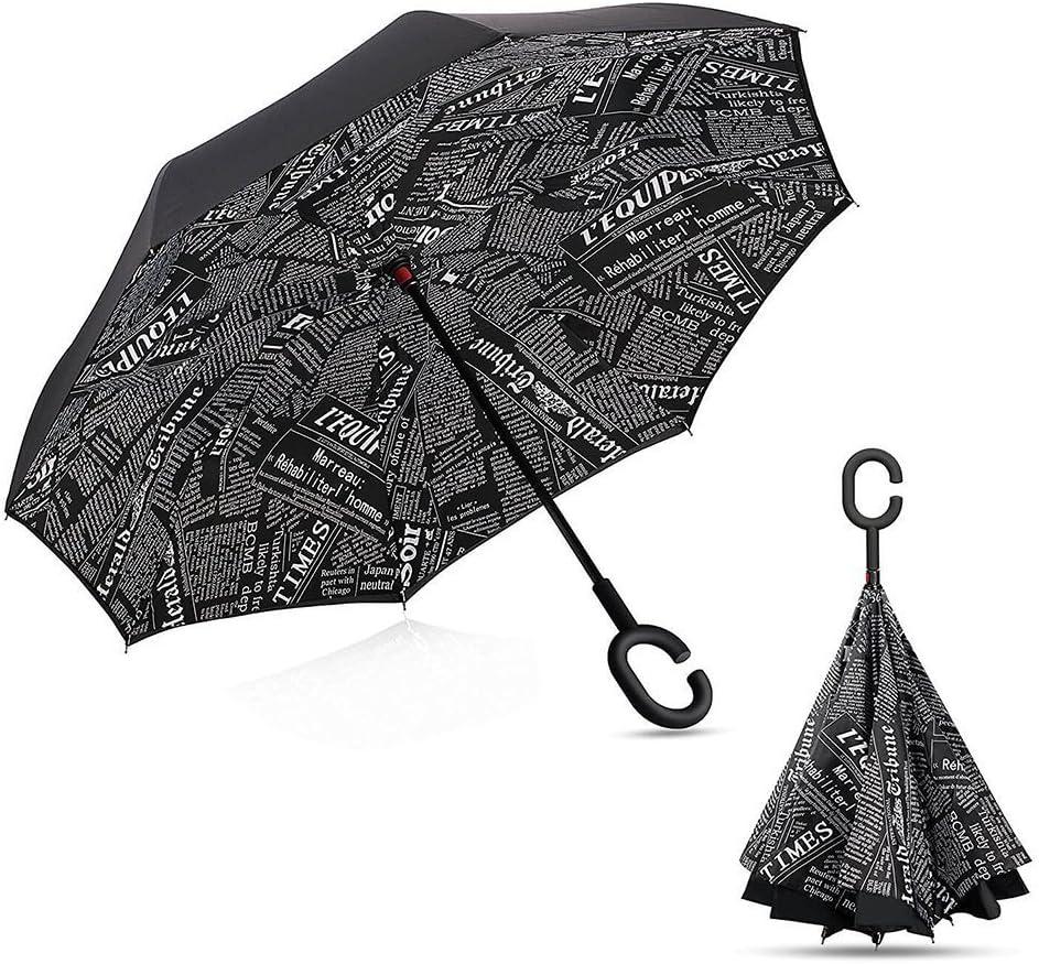 Inverted Double Layer Windproof Umbrella, Reversible Waterproof Folding Umbrella With C-Shape Handle For Car Travel Rain Golf UV Protection with Carry Bag Free