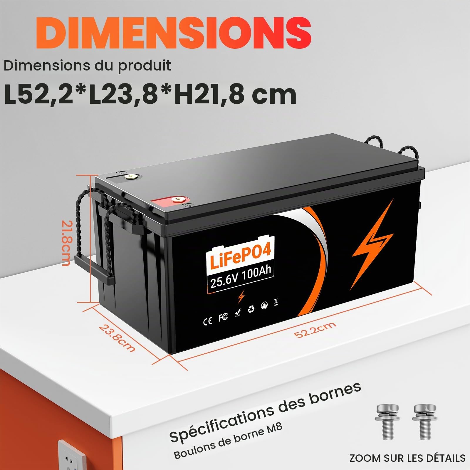 Lifepo4 batterie 24V(25.6V) 100Ah lithium LifepO4 à décharge profonde