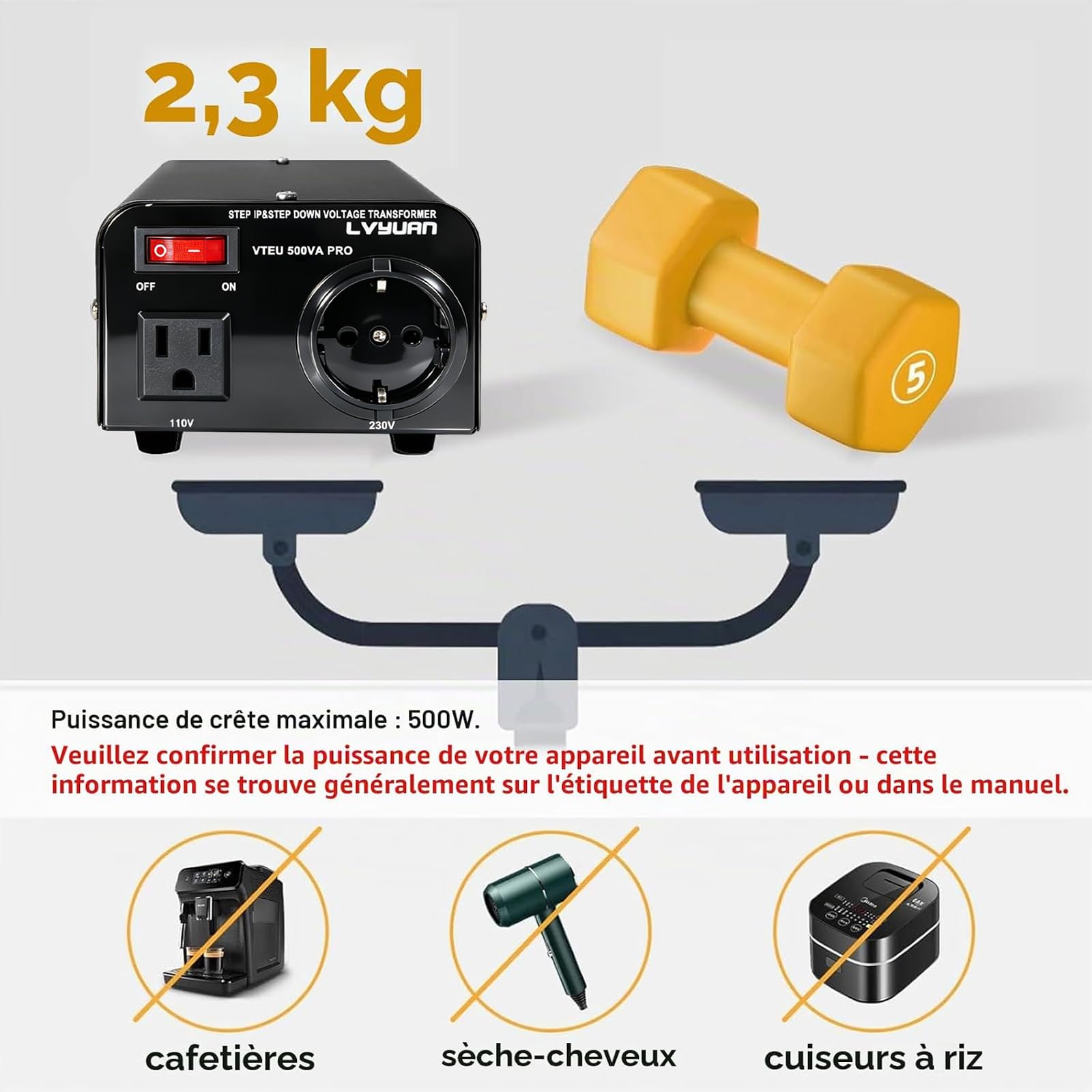 Cantonape Transformateur avec noyau toroïdal, stabilisateur de tension automatique, CA 110V 220V 500W