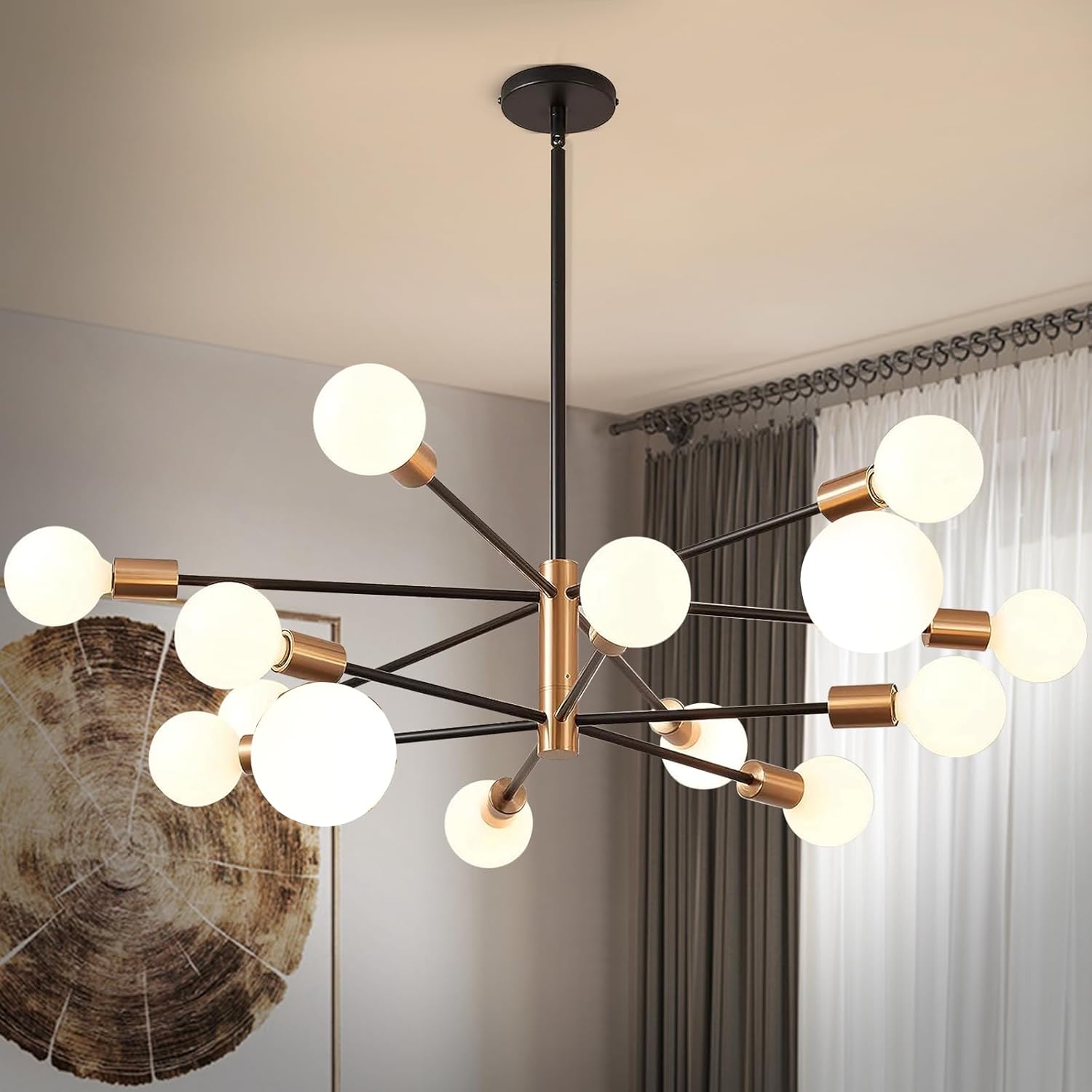 12-Light Black and Gold Sputnik Metal Chandelier