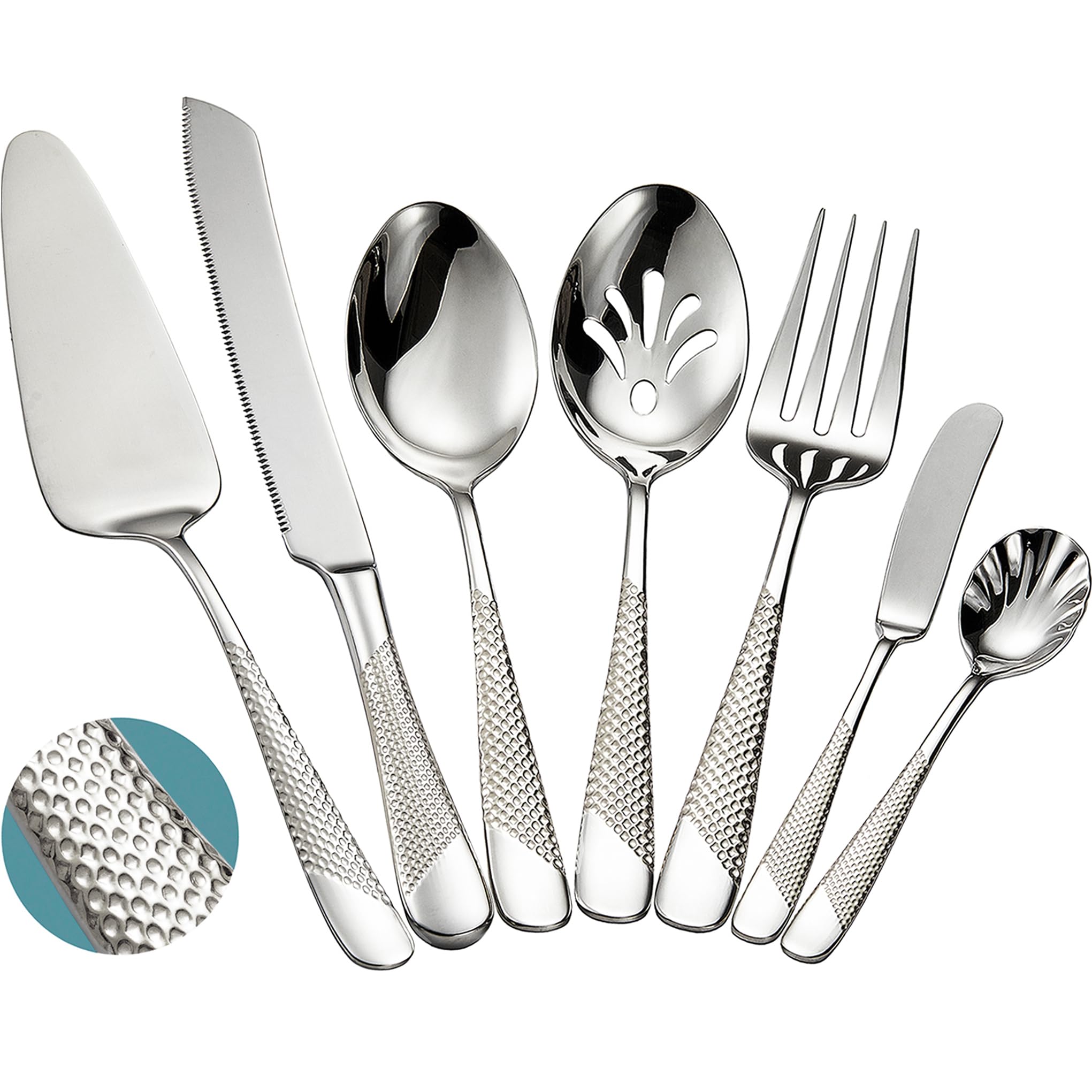 Xideman® 7-delig gehamerd serveerbestek van roestvrij staal 18/10 - Hostess bestekset met taartmes en taartschep (zwart