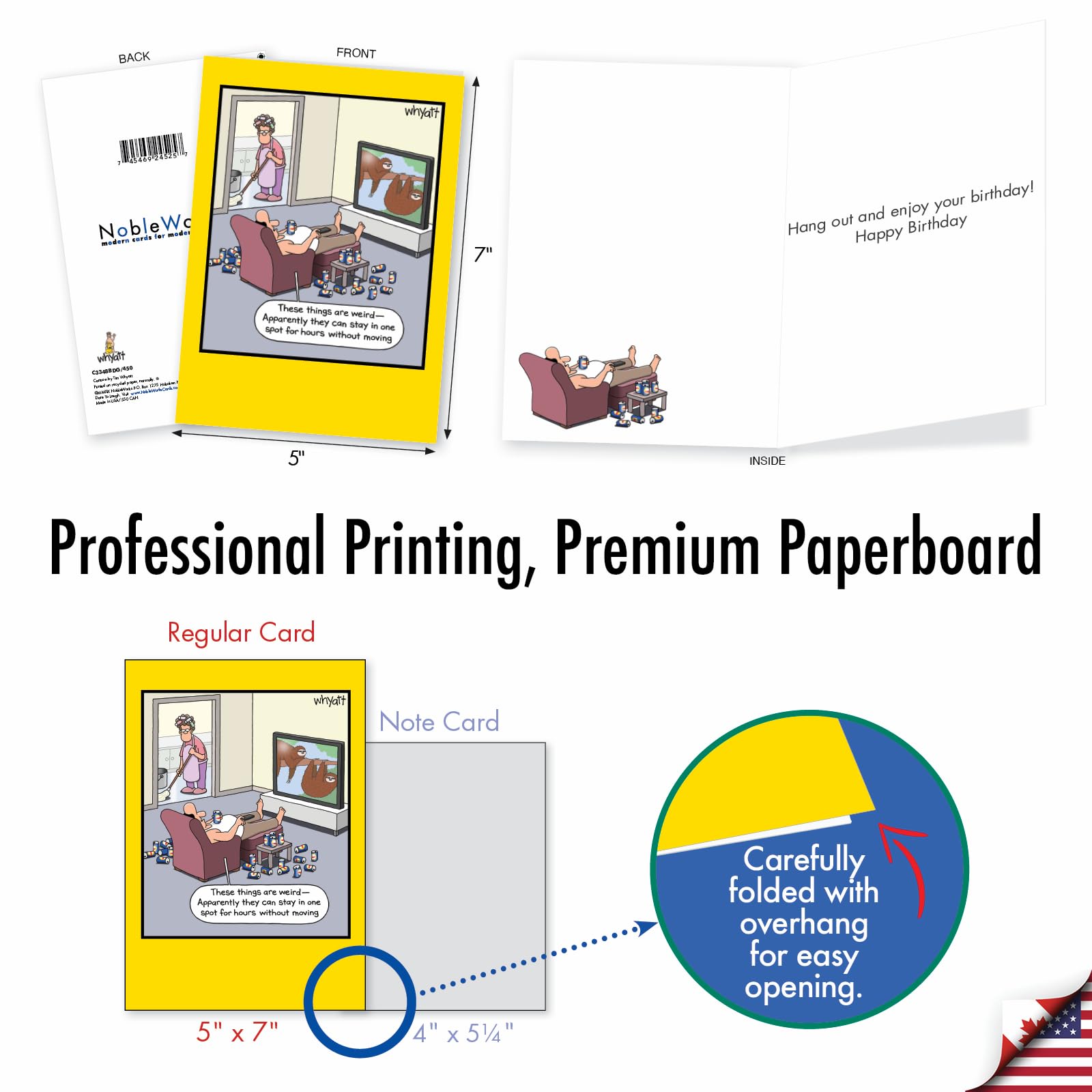 Oversize Belated Birthday Card - Funny Sloth Hiking Design | 8.5x11 Inch Jumbo Card | Made In USA