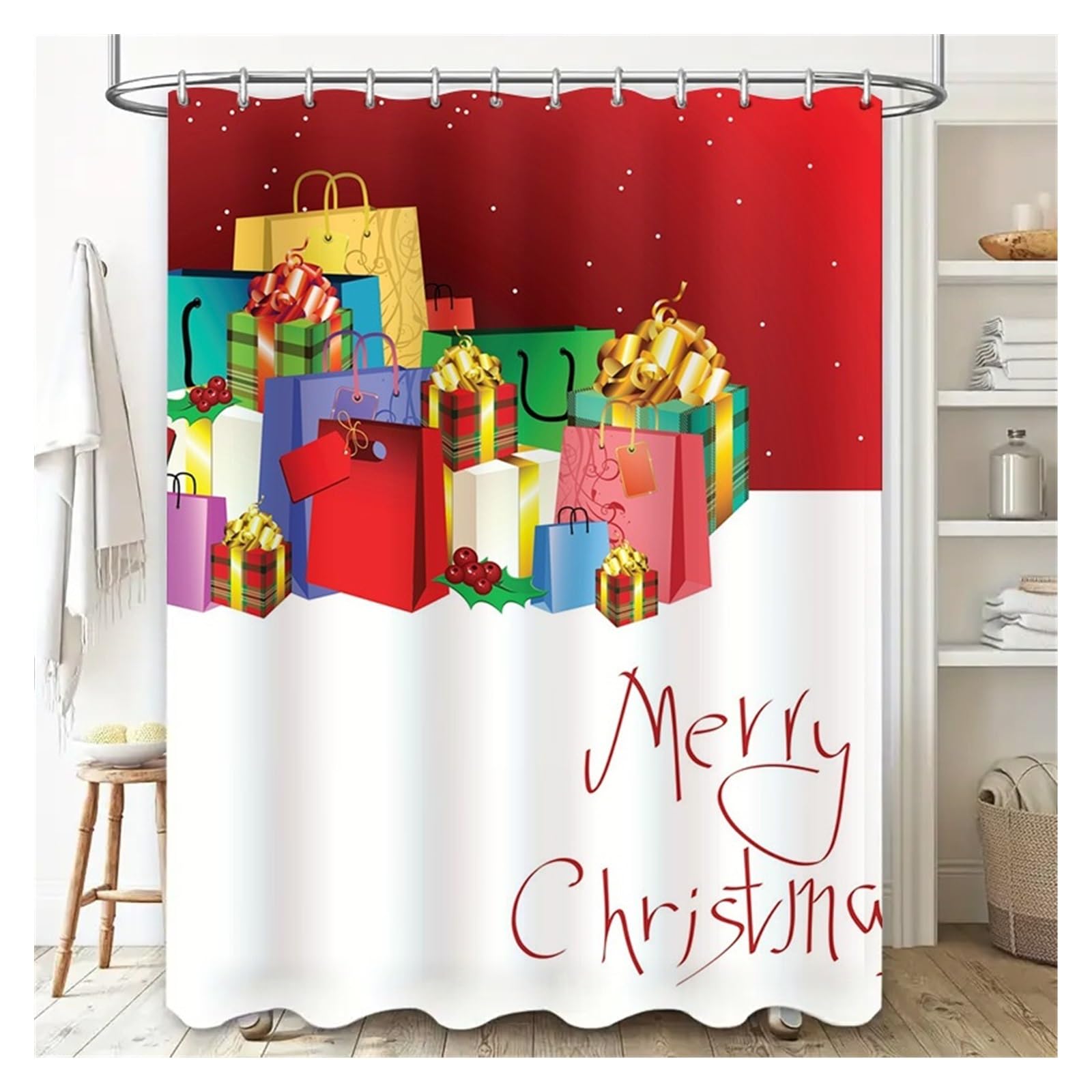 1 Cortina de Ducha navideña, decoración Festiva, Tela Impermeable, Conjunto baño, patrón Fondo, Navidad, hogar, Textil(180x180cm)