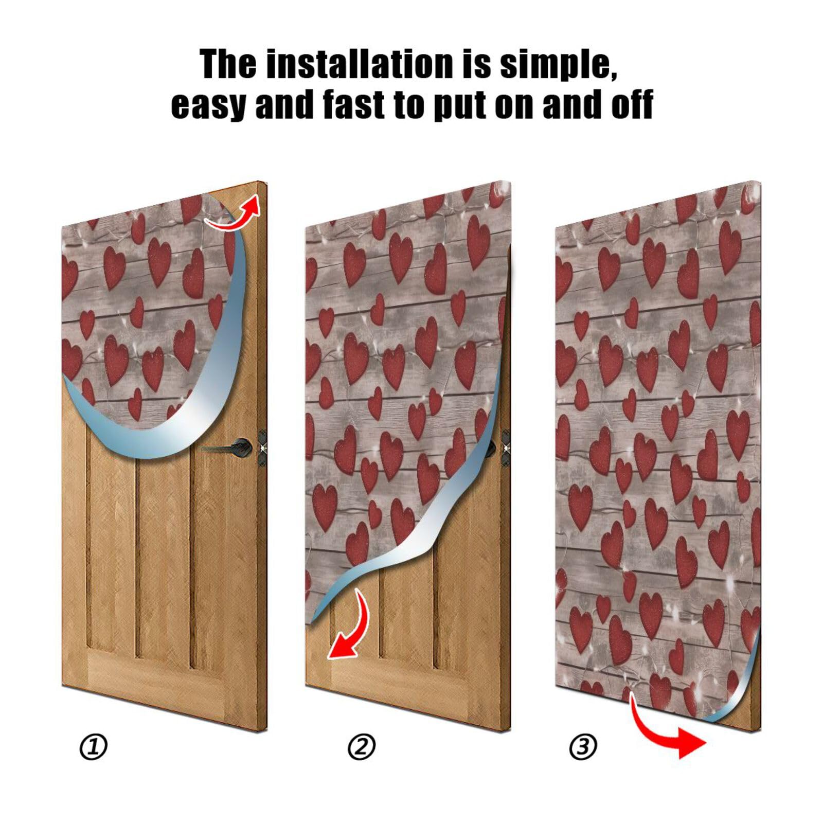 FLildon Cute Hearts Glitter Wood Valentine's Day Door Cover Decoration, Party Accessory Porch Decor for Festive Ornament Room Door Covers 32 x 79 Inch