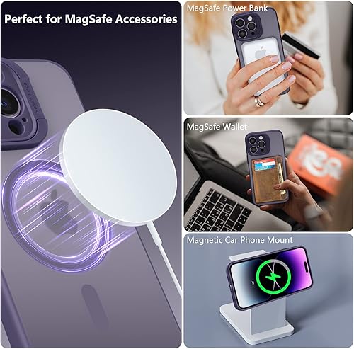 Miniatura 10 de UCASONG Funda magnética para iPhone 14 Pro con soporte protector de cámara probada en caídas de grado militar compatible con MagSafe Funda trasera