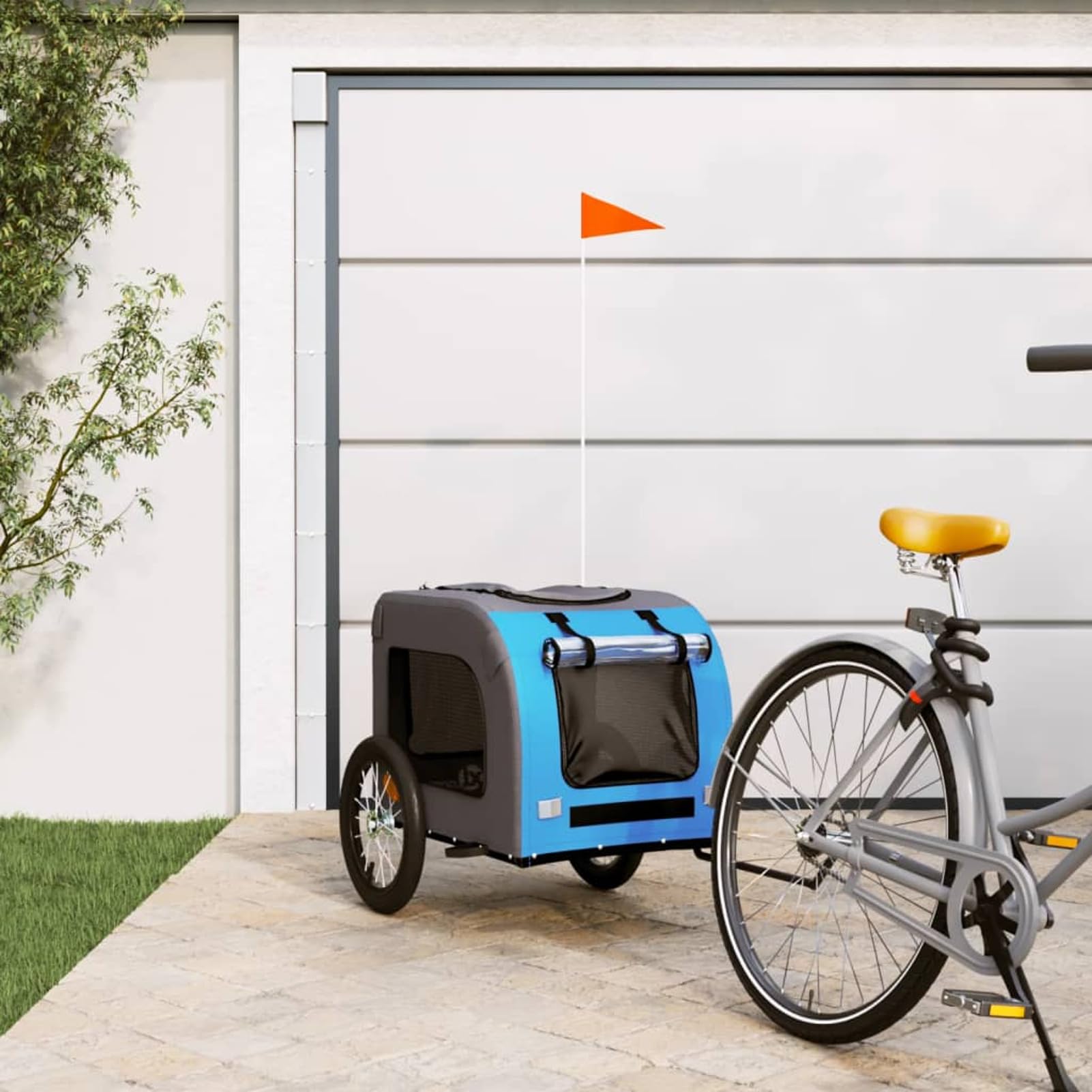 Homgoday Niebieska i szara przyczepa rowerowa dla zwierząt Oxford i żelaza, wyposażenie wózka dla psa, wózek rowerowy wózek rowerowy, wózek dla psa, transporter rowerowy model 93834