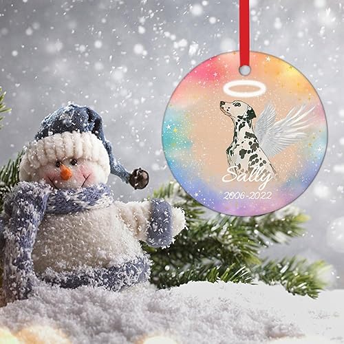 Miniatura 4 de WoGuangis Adorno de animal de cachorro de dálmata con alas de perro en el cielo, adornos de Navidad de cerámica personalizados, adornos de Navidad