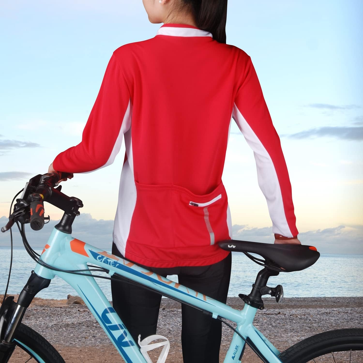 bpbtti Women's Half Zipper Long Sleeve Cycling Jersey Bike Biking Shirt with 3-Real Pockets