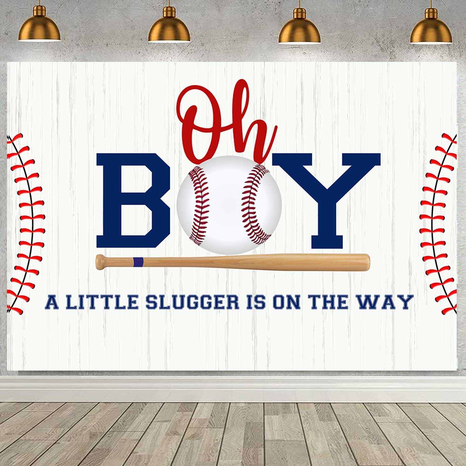 Sensfun Baseball Baby Shower Backdrop for Oh Boy A Little Slugger is On The Way Deorations White Wood Texture Photography Background for Sports