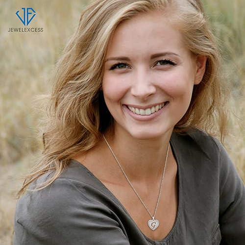 Miniatura 4 de JEWELEXCESS Collar con dije de letra inicial para mujer, plata de ley personalizable y oro de 14 quilates sobre plata de ley con monograma del