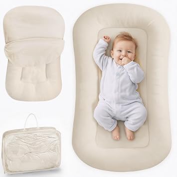 Infant Support Cushion - Baby Support Cushion for Newborn, 0-24 Months, Breathable Cotton Tummy Time Mat, Supervised Use, Portable Newborn Essentials for Home and Travel, Cream Cover Included
