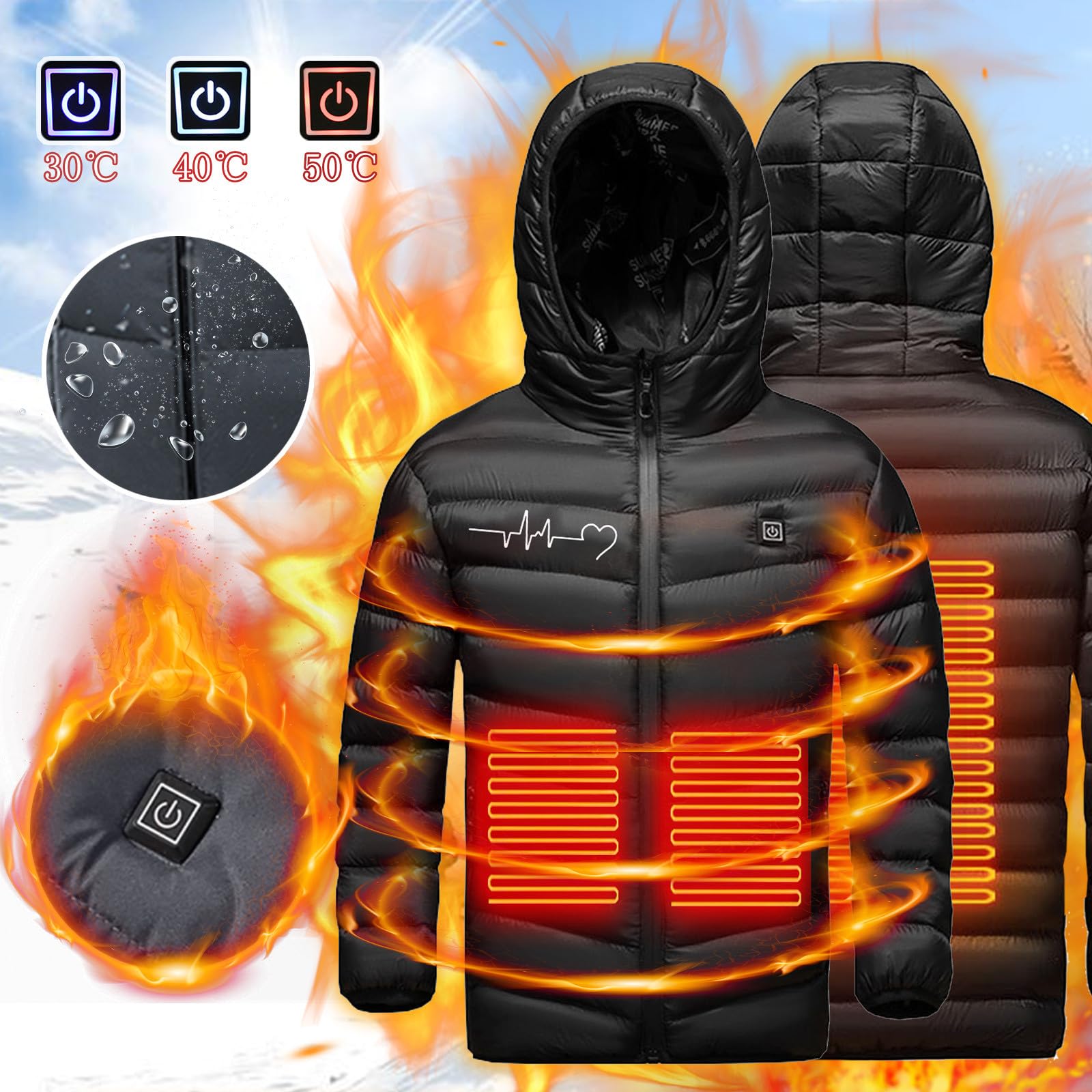 2024 Veste Chauffant enfant Longue Manche GarçOn Fille Veste enfant Chaud LéGer Doudoune Hiver,Gilet éLectrique USB avec 3 Zones de Chauffage Gilet Chauffant Lavable pour Enfants Ski en Plein Air