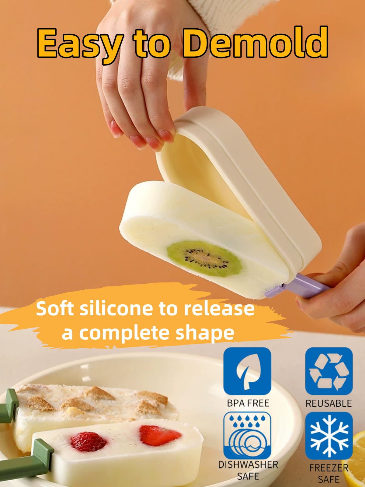 Silicone Popsicles Molds, Homemade Ice Pop Molds Set with Lid and Sticks, BPA Free (White)