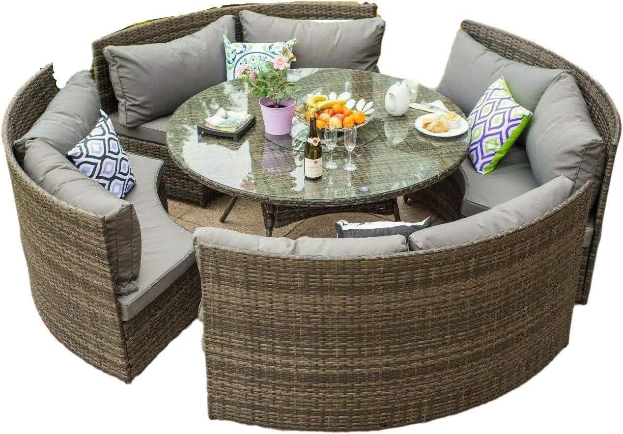 YAKOE 70016 171x66x89 cm 10 Seater Round Dining Set Rattan Garden
