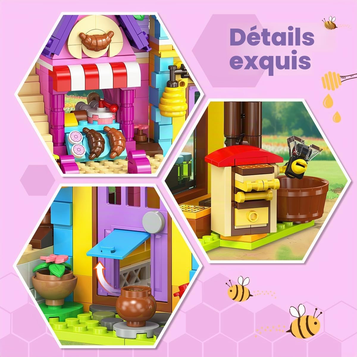 HOGOKIDS Maison d’Apiculture et de Boulangerie avec Lumière LED – Set de Construction 1084PCS Friends Filles, Jeu d’Imitation, Cadeau d’Anniversaire ou de Noël pour Enfants Filles Garçons 8-12+ Ans