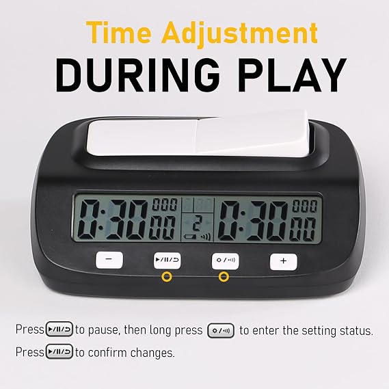 Digital Chess Clock Timer for Tournament Competition, with Bonus Delay Byo-yomi Count Down Up Function for Chess, Go, Checkers & Board Games