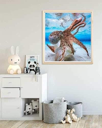 Miniatura 3 de FANGKISSU Marine Life - Pintura de diamante 5D por número, pulpo, calamar, banco, fotografía subacuática, patrón de arte de taladro completo, arte