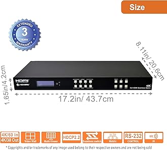 J-Tech Digital 4k 2x2 4K60Hz HDMI Video Wall Controller Multiviewer Seamless Switch Matrix | 4K60Hz Input and 4K30Hz Output, Supports HDMI, HDCP, RS-232, LAN, Downscale & Upscale, Web Control