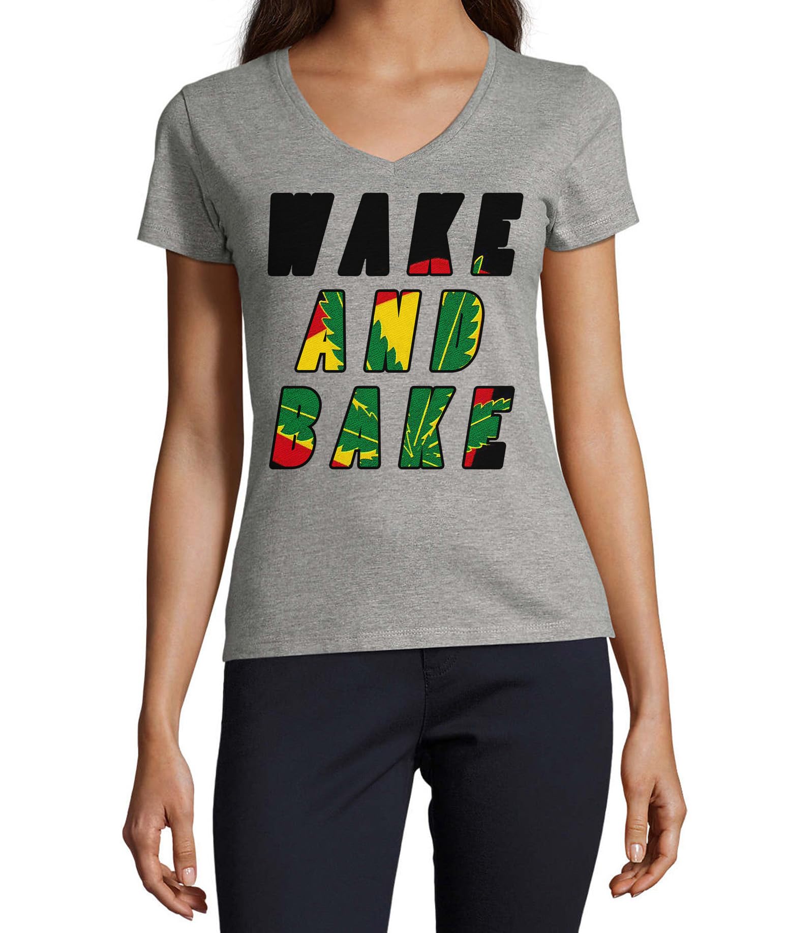 T-shirt Wake and Bake coton gris anti-déformation col V