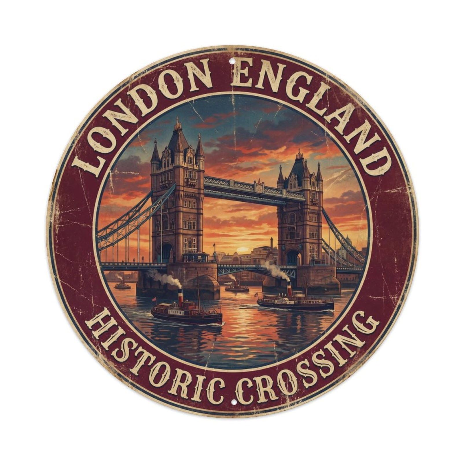 Vintage Travel London England Crossing Metal Tin Sign