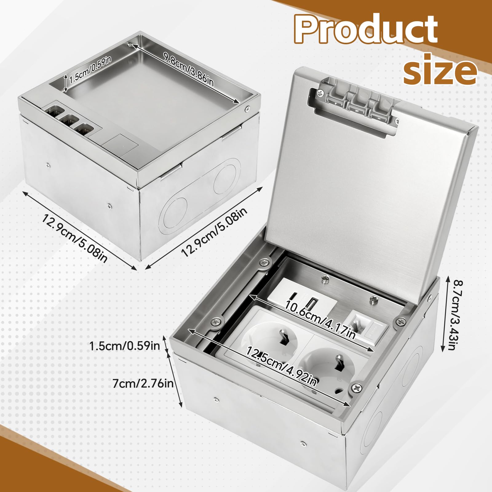 Presa da pavimento interna, presa da incasso in acciaio inox a scomparsa con 2 prese AC e USB, presa da incasso impermeabile per casa, uffici (Argento)