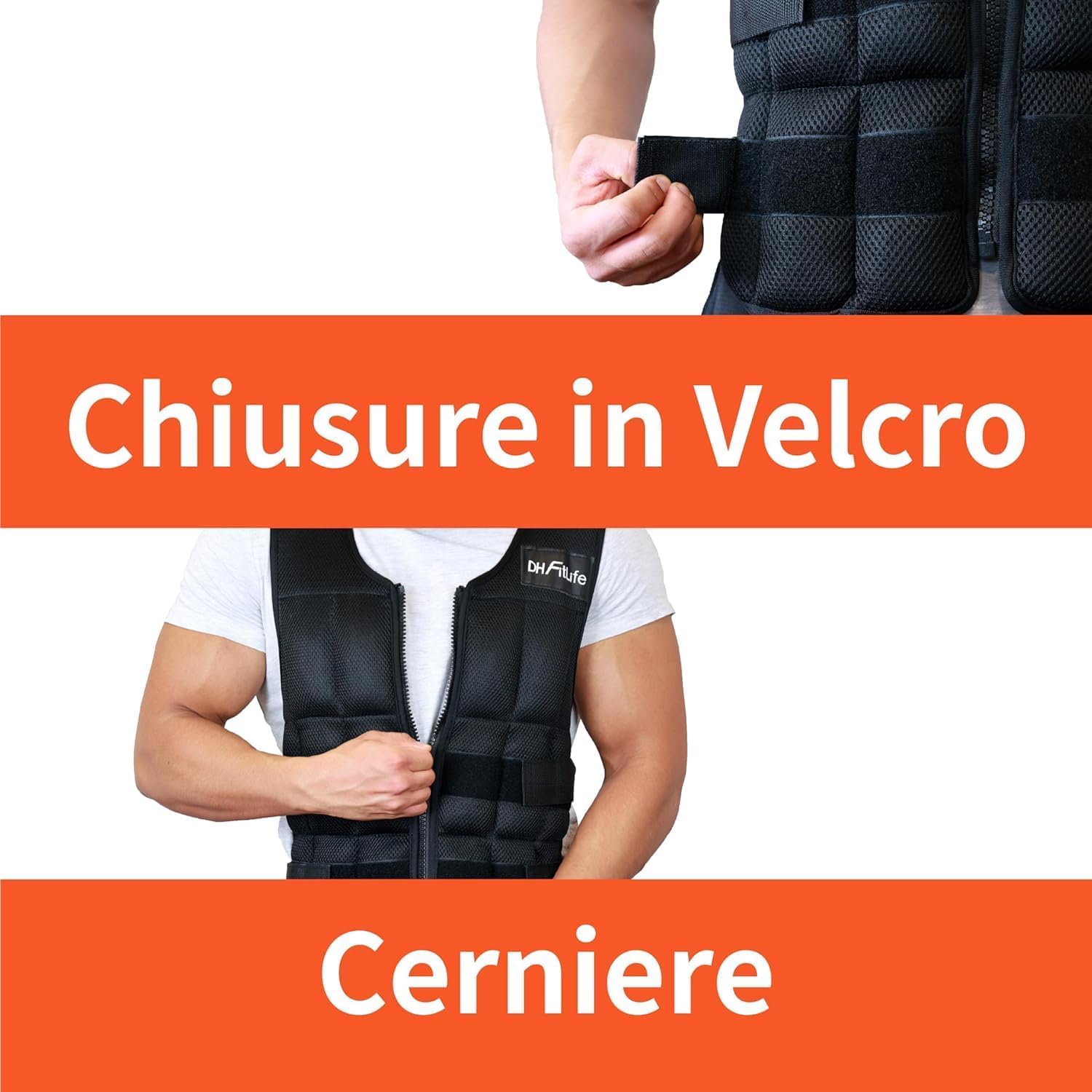 DH FitLife Giubbotto Zavorrato Regolabile 10/20/30kg | Gilet Zavorrato per Allenamento Crossfit, Corsa, Calisthenics e Sviluppo Muscolare | Gilet Pesi con Zip | Weighted Vest per Donna e Uomo