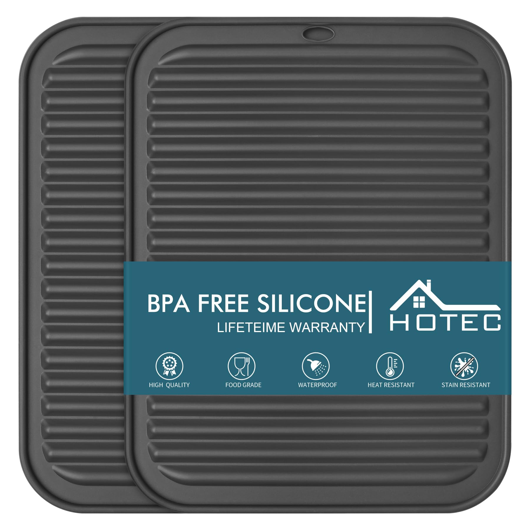 hotec bpa free silicone trivets for hot pots and pans 446 heat resistant for kitchen counter dish drying mat set of 2 dark grey