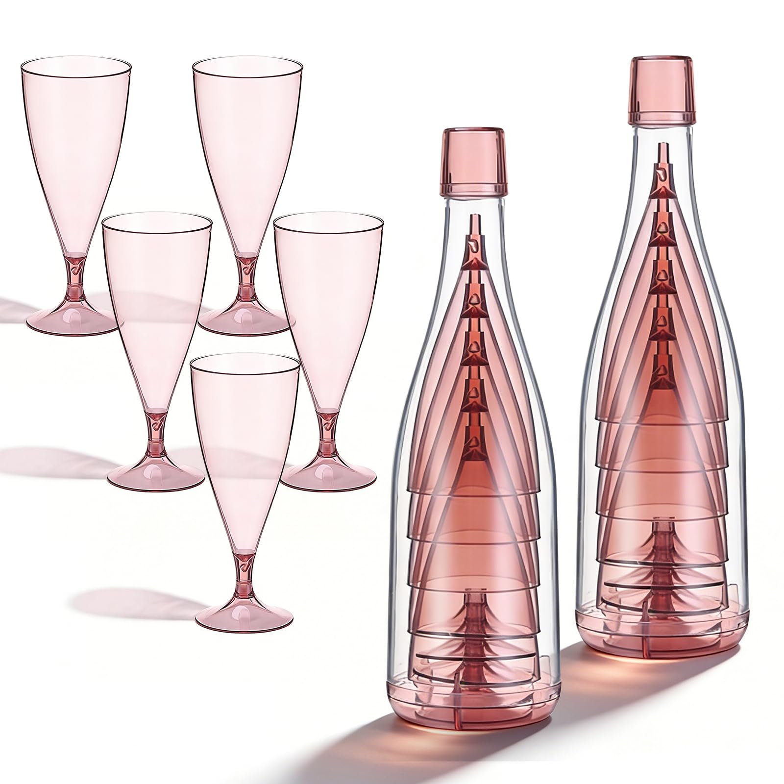PORFOYO Sektgläser Plastik, 10 Stück 155 Ml Stapelbar Champagner Gläser, 15 X 6.5 Cm Kunststoff Mehrweg Champagnergläser Mimosa Für Sektempfang, Hochzeit, Geburtstag, Party, Picknick (Pink)