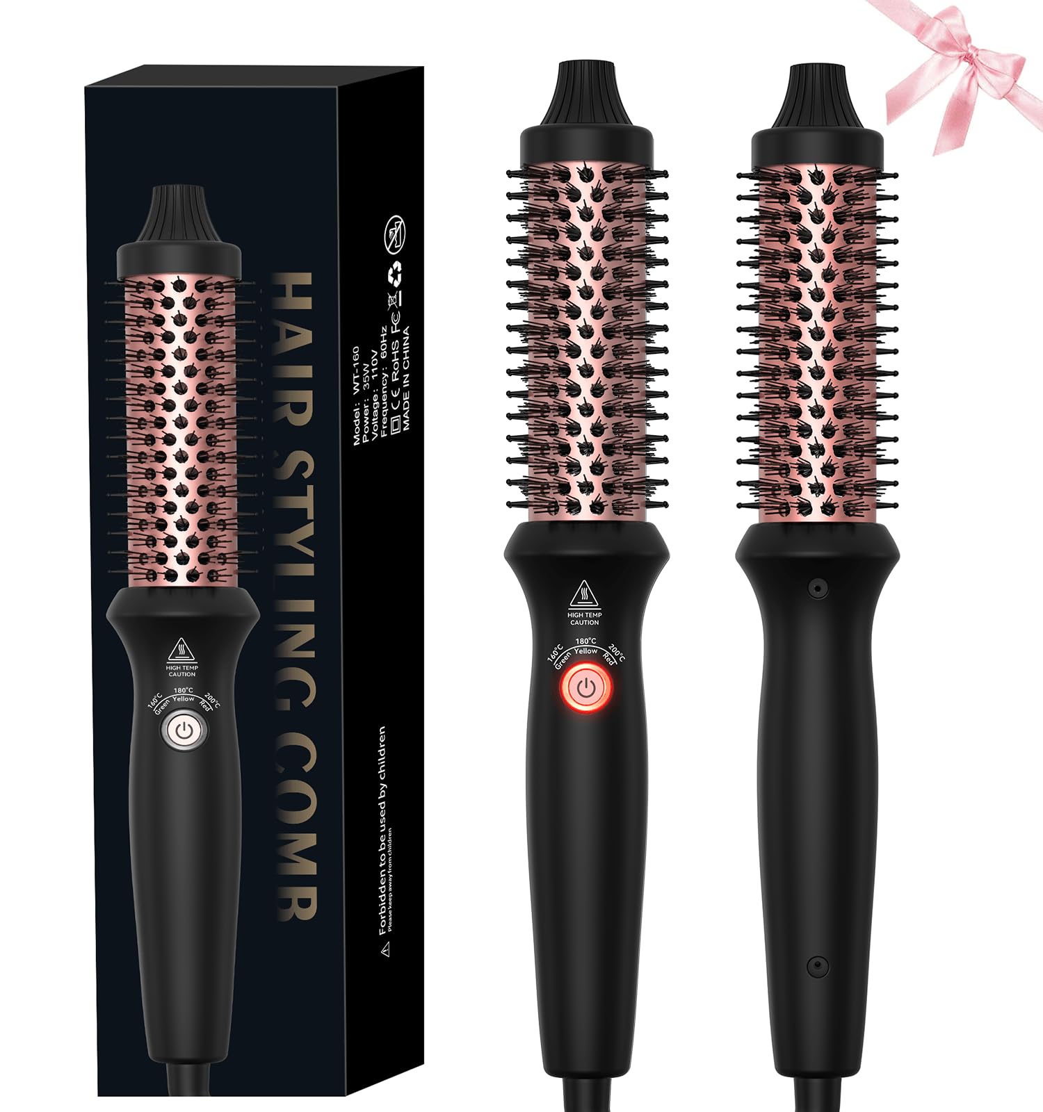 UKLISS Szczotka termiczna 32 mm, Thermal Brush wyświetlacz LCD [160-200°C], profesjonalna szczotka termoaktywna, podwójna szczotka do podróży, do stylizacji włosów – grzebień, kręcona, gładka (czarny