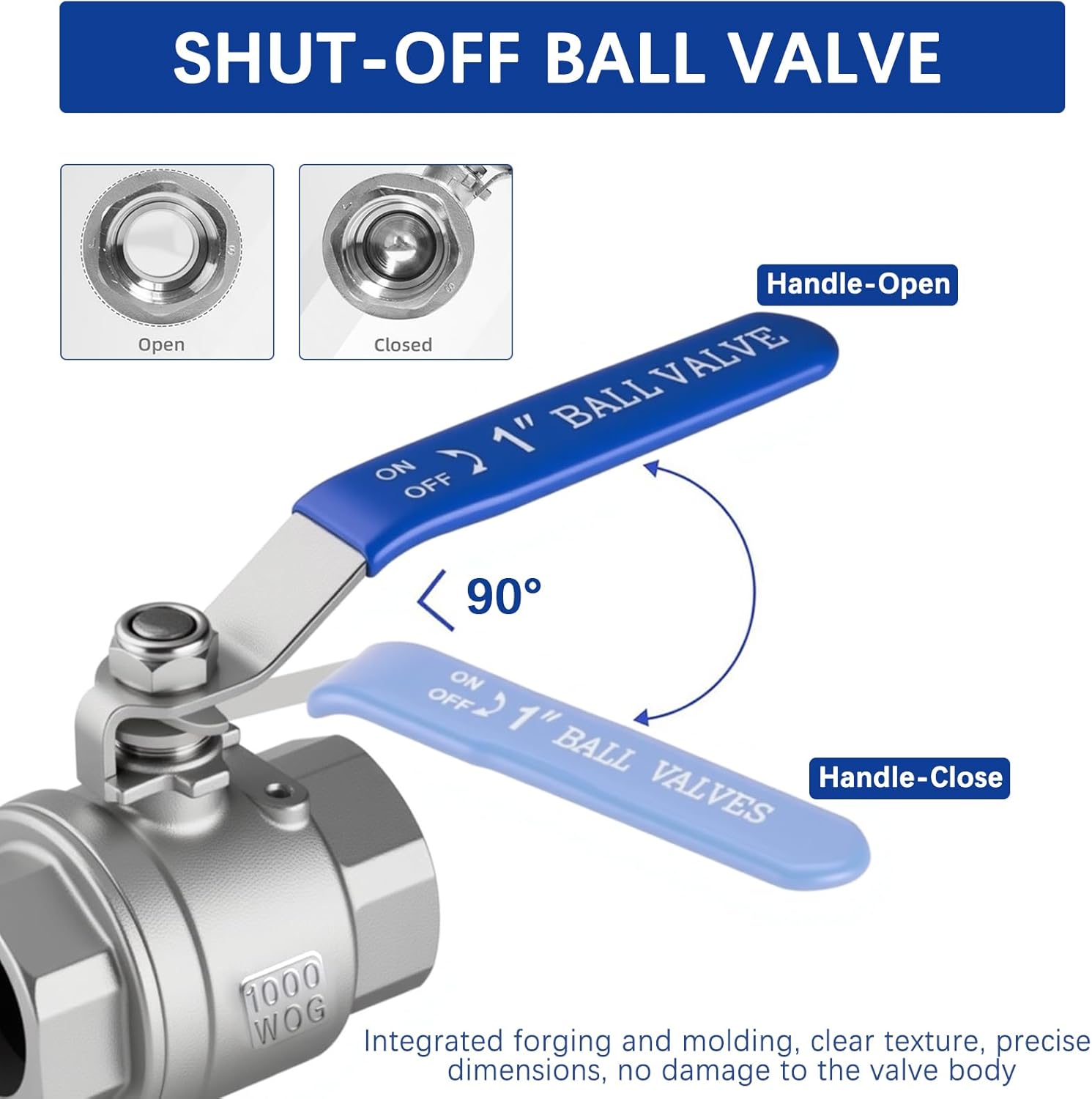 3/4'' Full Port Ball Valve, NPT Female 316 Stainless Steel Heavy Duty Ball Valve for Water, Oil and Gas with Handle WOG1000（4 PCS)