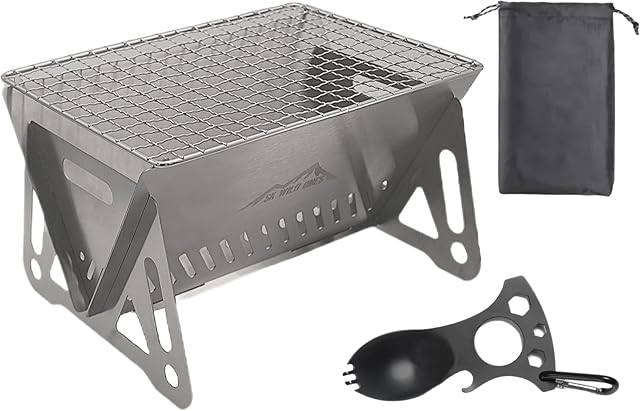 SK Wild Ones® Składany grill kempingowy z narzędziem wielofunkcyjnym i torbą do przenoszenia  grill na węgiel drzewny ze stali nierdzewnej  przenośny grill kempingowy  składany grill na zewnątrz