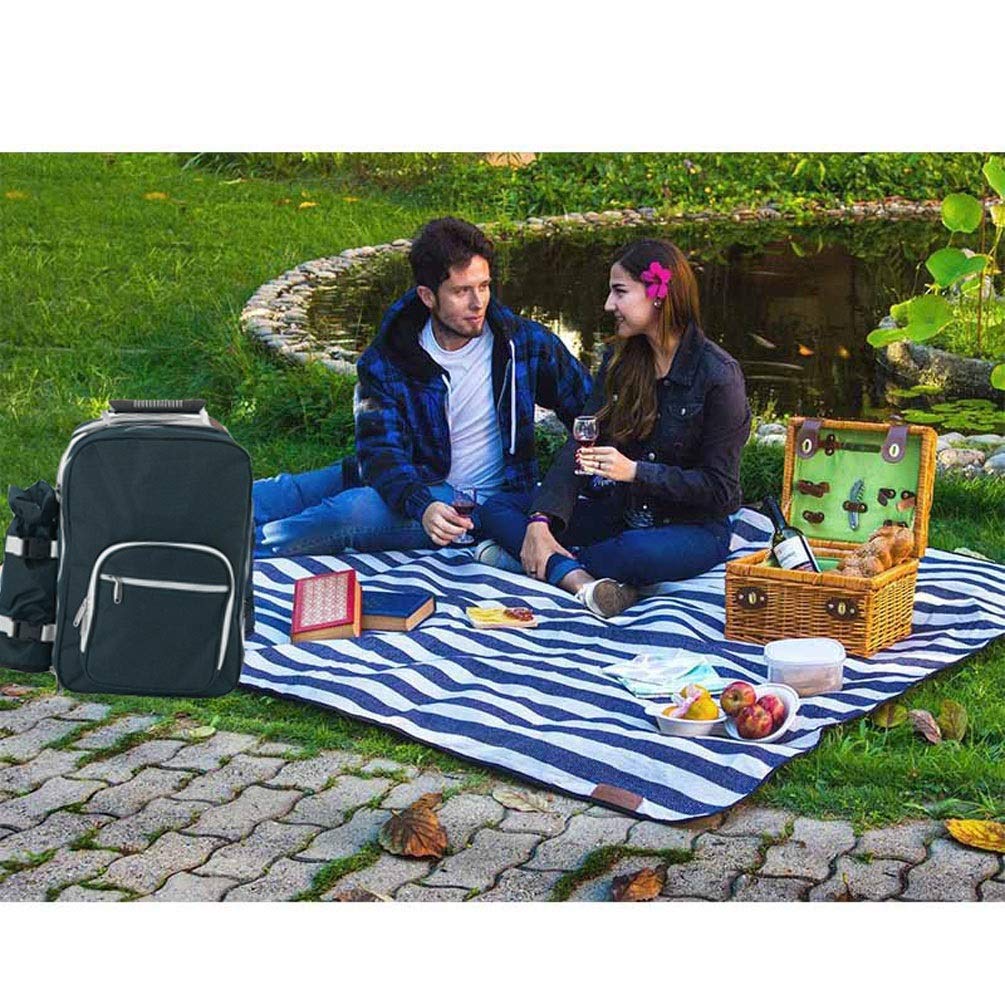 Mochila de Picnic para 4 Personas, con Manta de Plumas y Compartimento Fresco, Suave y Apta para Playa/Picnic