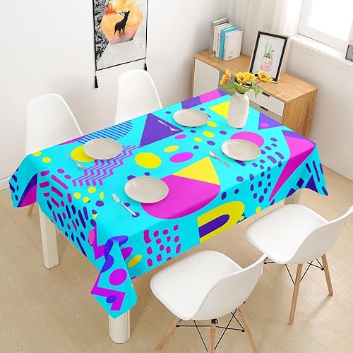 Miniatura 9 de Erosebridal Manteles estilo retro de los años 80, 55 x 94 pulgadas, diseño geométrico abstracto, diseño urbano moderno, círculos y triángulos, Multi