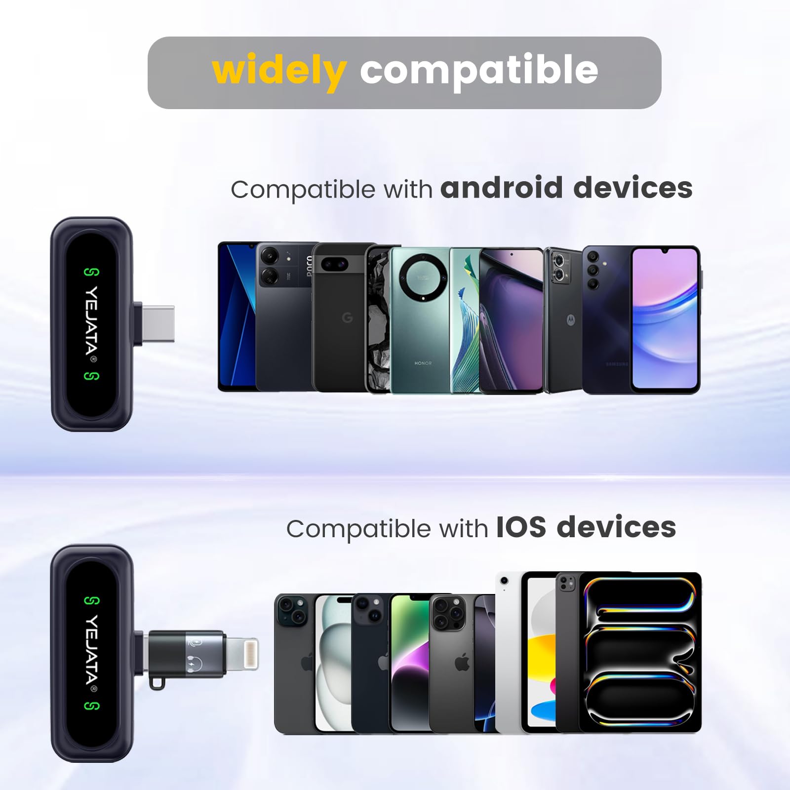 Mikrofon bezprzewodowy z cyfrowym wyświetlaczem baterii, 2-pak mini mikrofonu USB-C do iPhone'a 15/16/Androida/PC/iPada/tabletu, wielokierunkowy mikrofon z redukcją szumów 360° z zasięgiem
