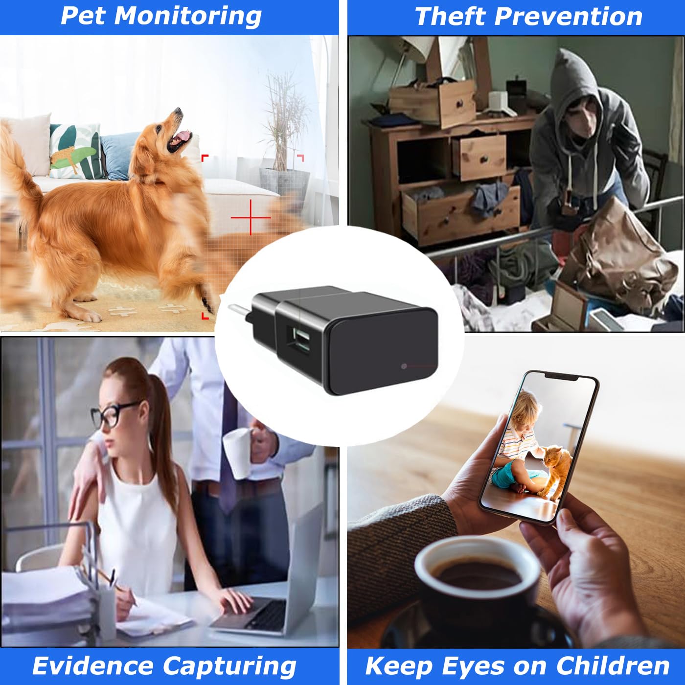 SHMIZZ Mini Cámara Espía Oculta 1080P, USB Cargador Cámara WiFi de Vigilancia Interior Inalámbrica con Detección de Movimiento
