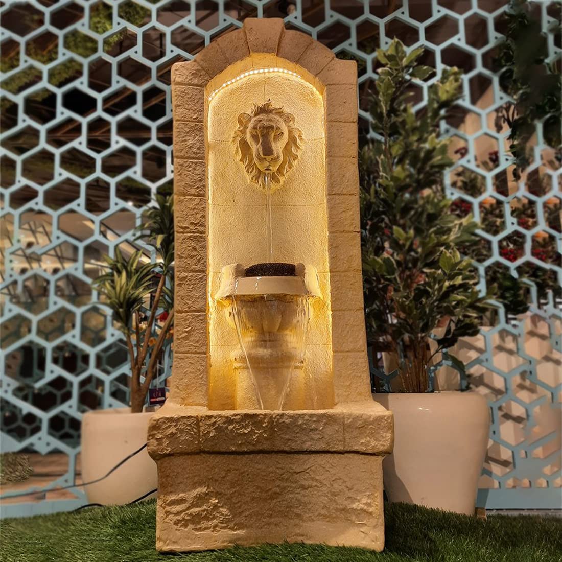 Shawshank Water Fountain 3.5ft Fiber Lion Mini Water Fountain Indoor Outdoor Fountain for Home Office Living Room D?cor with LED Lights and Water Pump Set, Resin Fiberglass-picture-0