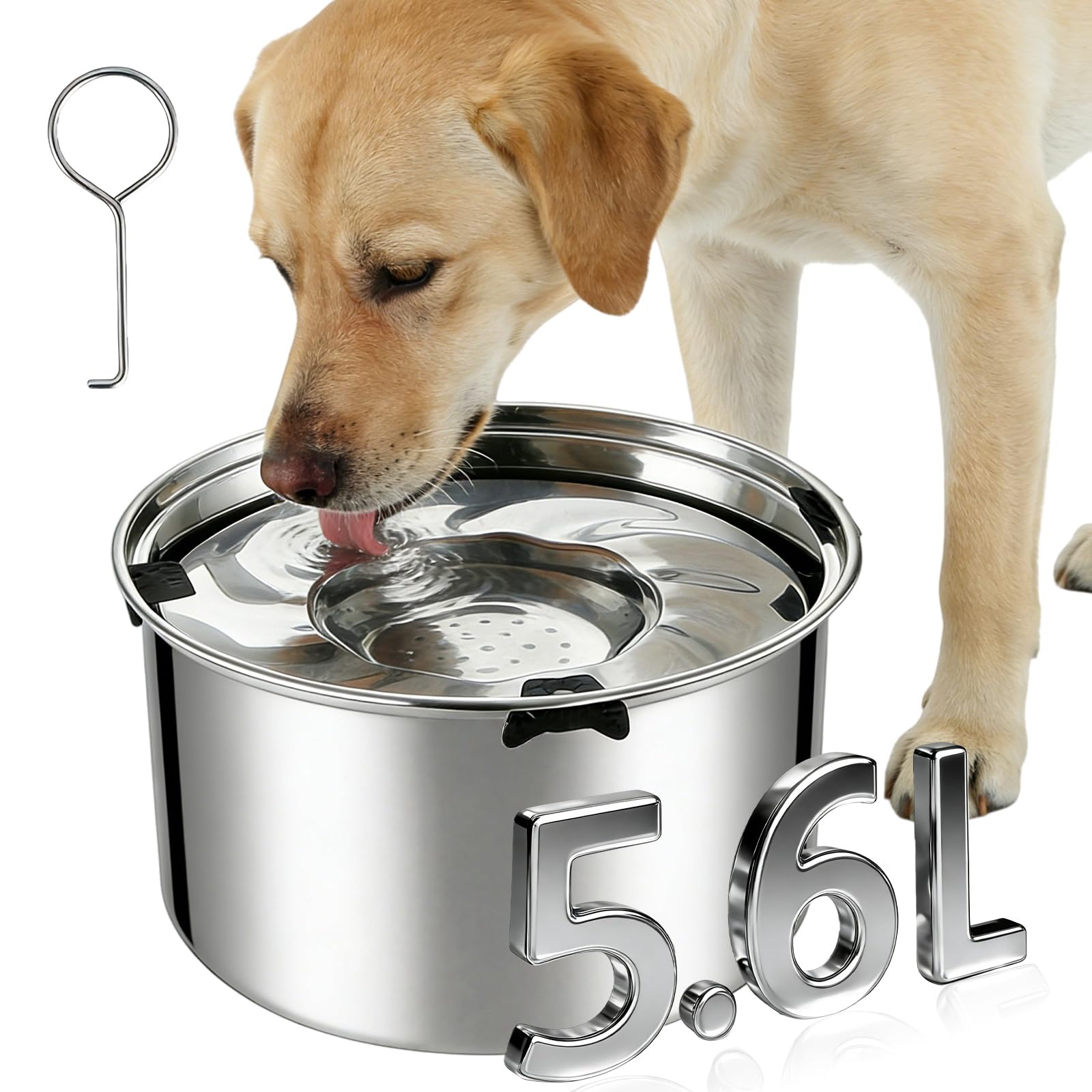 BAIFULAI Cuenco de agua para perro sin babeo de 5,6 l: bebedero para perros con base antideslizante, comederos de viaje de acero inoxidable, a prueba de fugas, apto para lavavajillas, para bebedores
