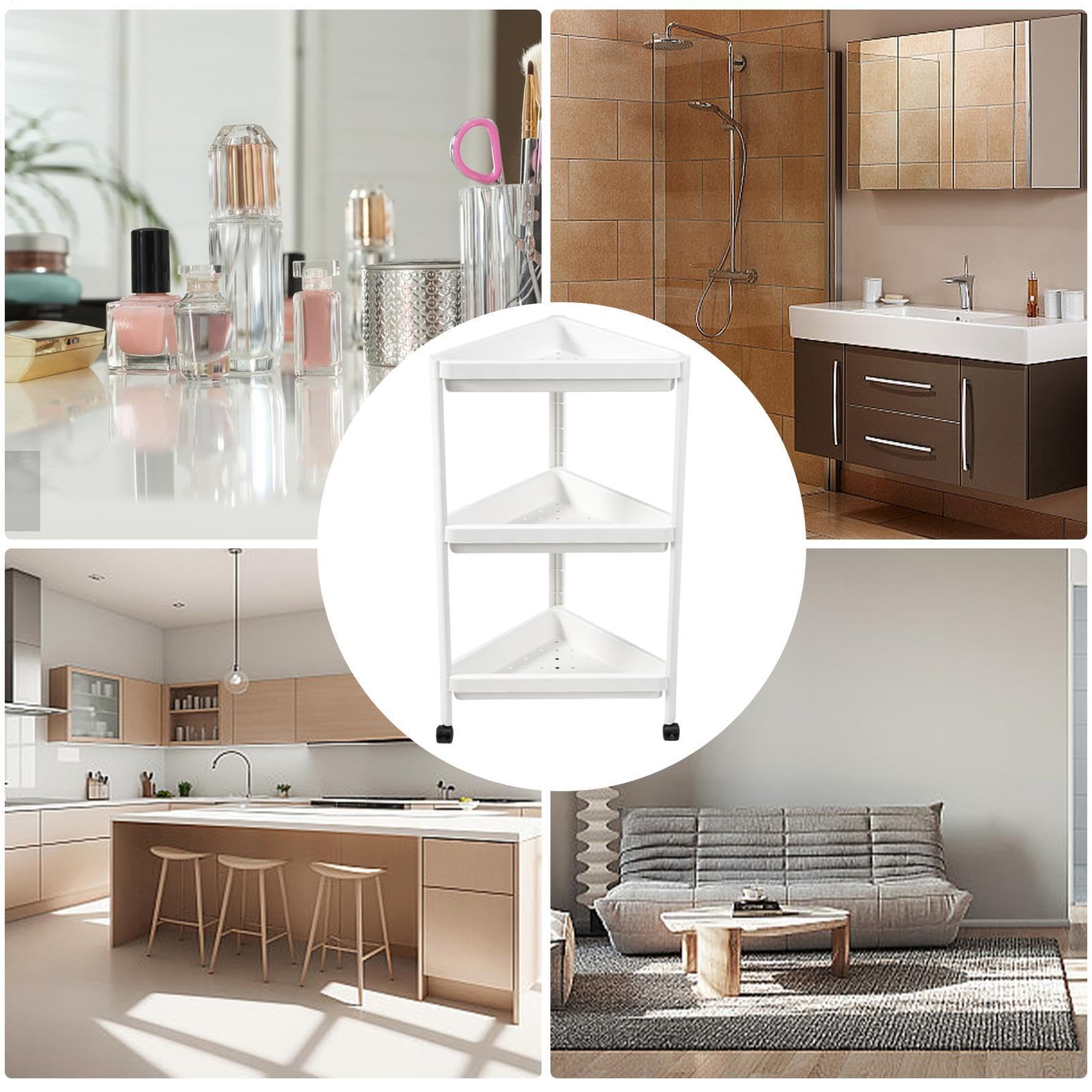 Estante Pequeño de Esquina Organizador Móvil de 3 Niveles con Ruedas | Unidad de estante triangular vertical para salón, dormitorio, estudio, baño, cocina, libros, macetas, artículos de