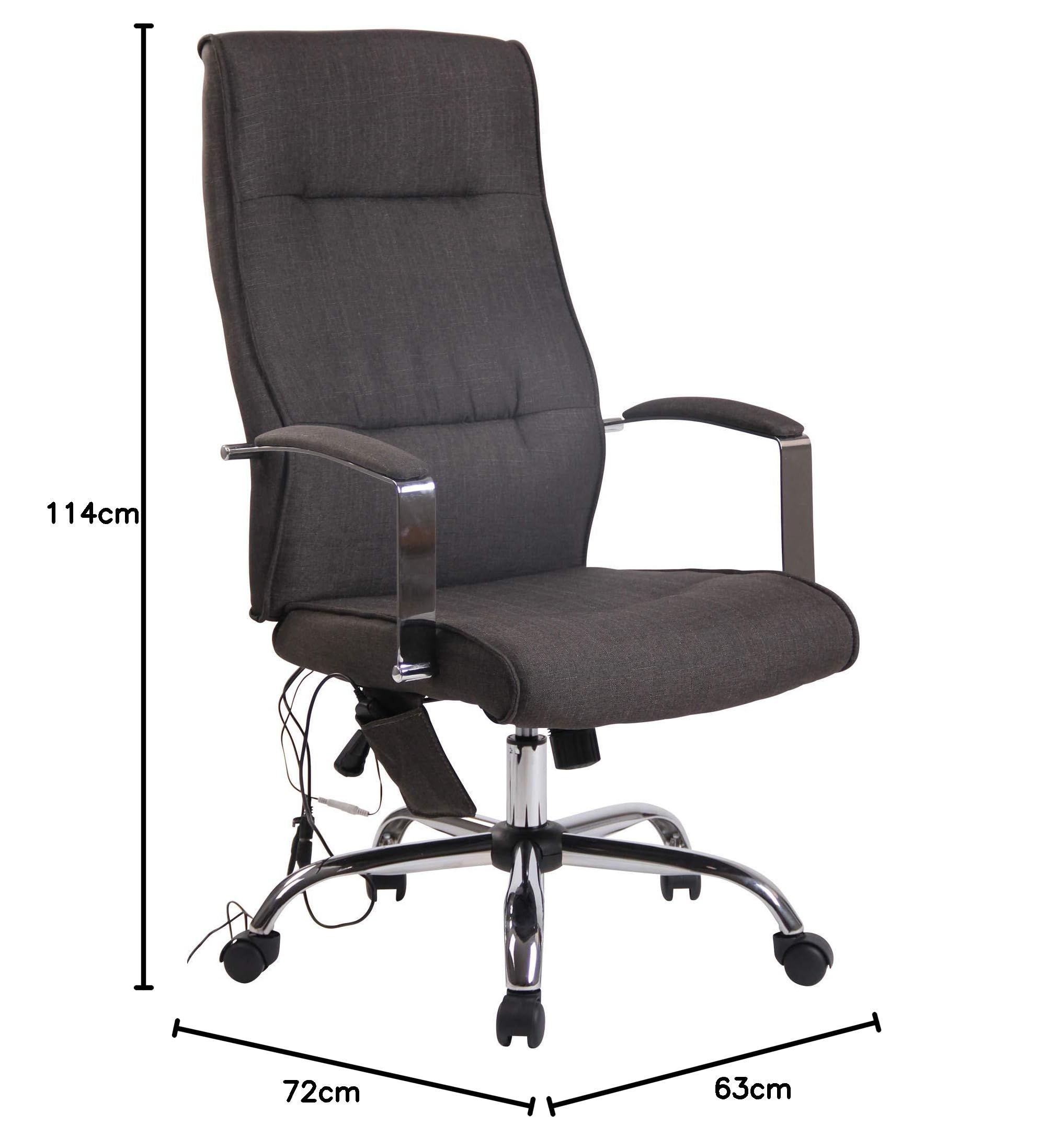CLP Fauteuil De Bureau Portland Similicuir Ou Tissu avec Fonction Massage I Hauteur Réglable I Chaise De Bureau Pivotante Piètement Métallique, Couleur:Gris foncé, Matériel:Tissu