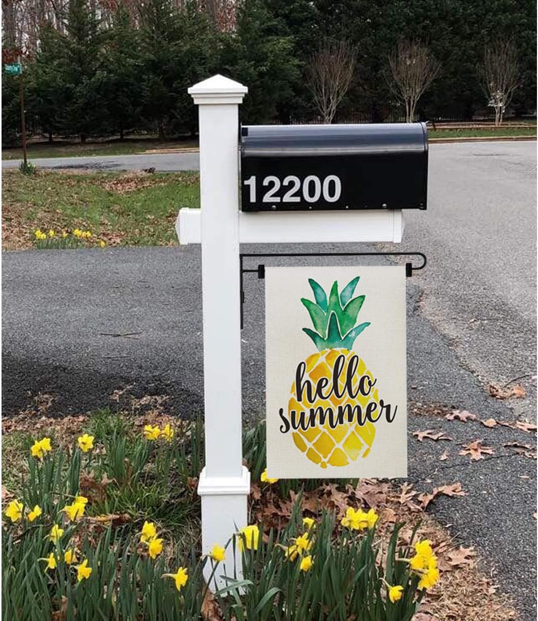Hello Summer Pineapple Garden Flag Waterproof Double Sided Yard Outdoor Decorative 12 x 18 Inch